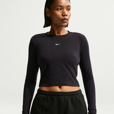 NIKE - Chill Knit LS Crop Kadın Siyah Sweatshirt
