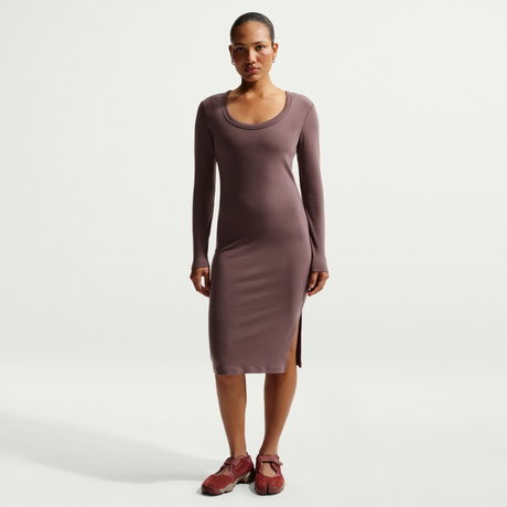 NIKE - Chill Knit Ls Midi Dress Kadın Kahverengi Elbise