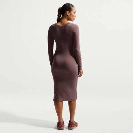 NIKE - Chill Knit Ls Midi Dress Kadın Kahverengi Elbise (1)