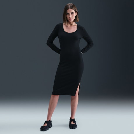 NIKE - Chill Knit Ls Midi Dress Kadın Siyah Elbise