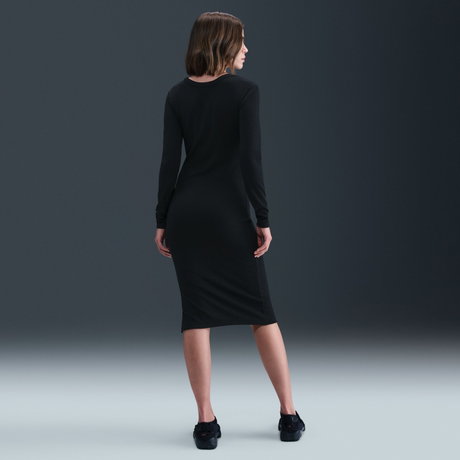 NIKE - Chill Knit Ls Midi Dress Kadın Siyah Elbise (1)