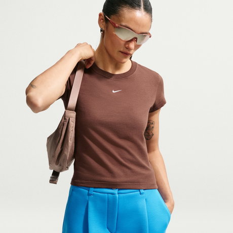 NIKE - Chill Knit Md Crop Kadın Kahverengi Tişört
