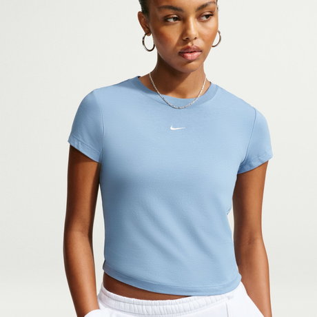 NIKE - Chill Knit Md Crop Kadın Mavi Tişört