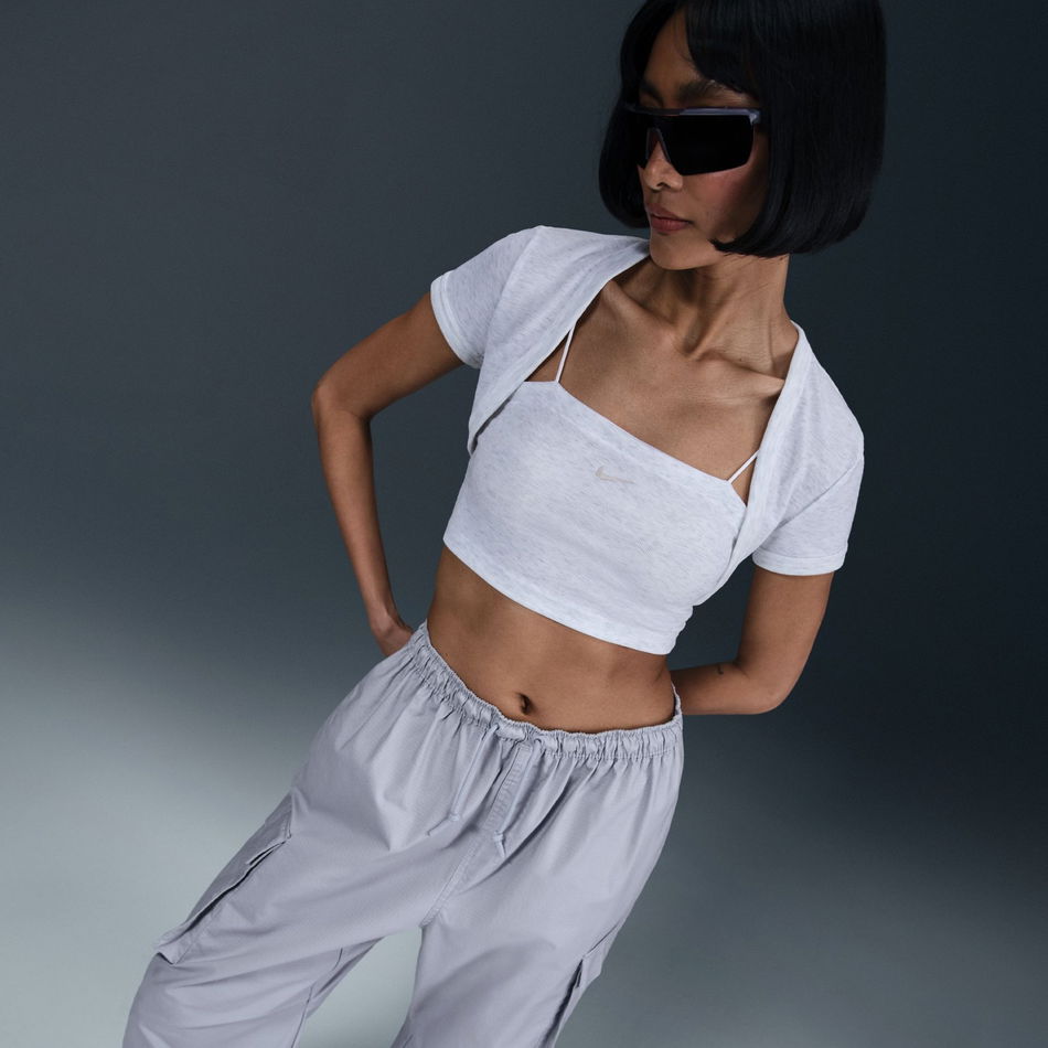 Chill Knit Mini-Rib 2in1 Crop Kadın Gri Tişört