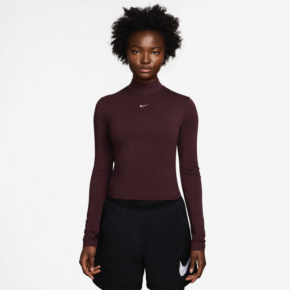 Chill Knit Mock Kadın Bordo Uzun Kollu Tişört