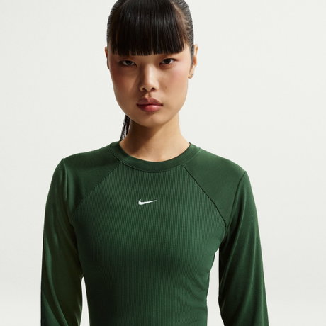 NIKE - Chill Knit Rib Ls Top Kadın Yeşil Sweatshirt