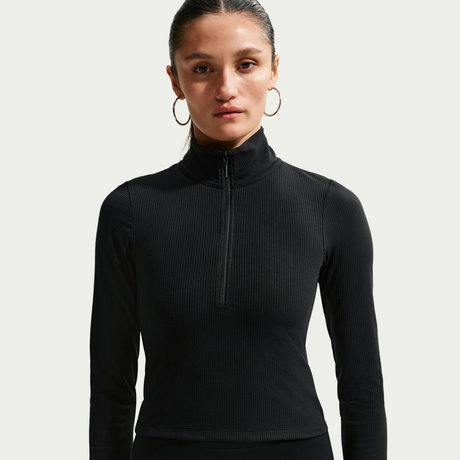 NIKE - Chill Knit Rib Qz Ls Top Kadın Siyah Sweatshirt