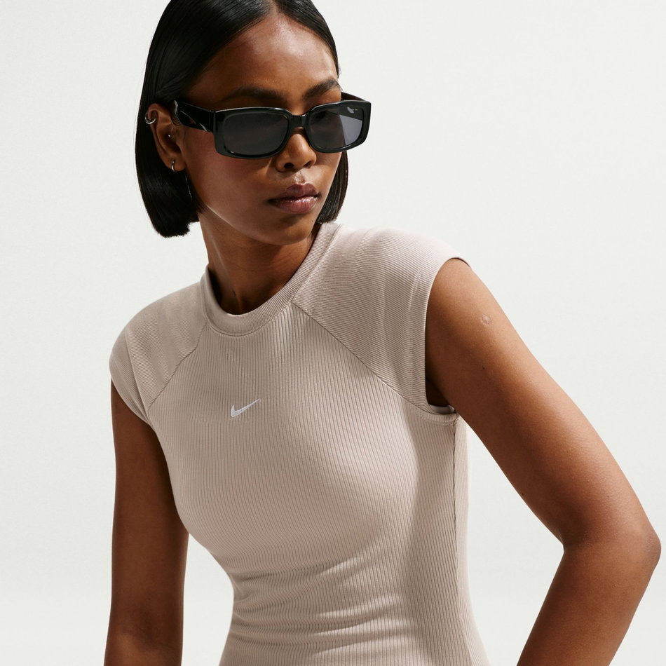 Chill Knit Rib Ss Top Kadın Bej Tişört