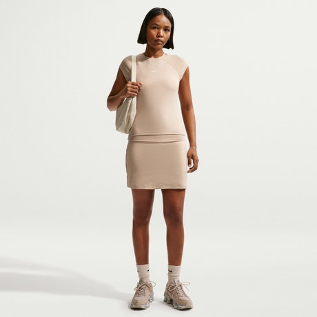 NIKE - Chill Knit Rib Ss Top Kadın Kahverengi Tişört (1)