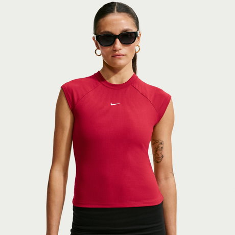 NIKE - Chill Knit Rib Ss Top Kadın Kırmızı Tişört
