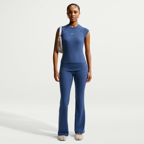 NIKE - Chill Knit Rib Ss Top Kadın Mavi Tişört (1)