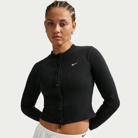 NIKE - Chill Knit Wide Rib Cardigan Kadın Siyah Sweatshirt