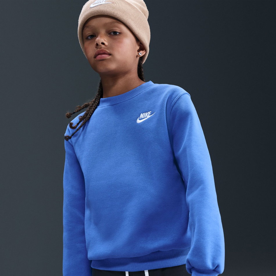 Club Fleece Crew LS Çocuk Mavi Sweatshirt