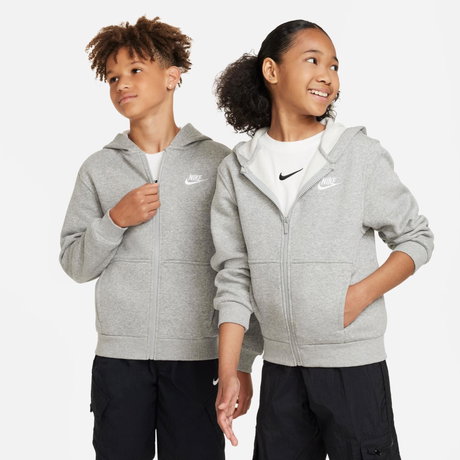NIKE - Club Fleece LS FZ Hoodie Çocuk Gri Sweatshirt