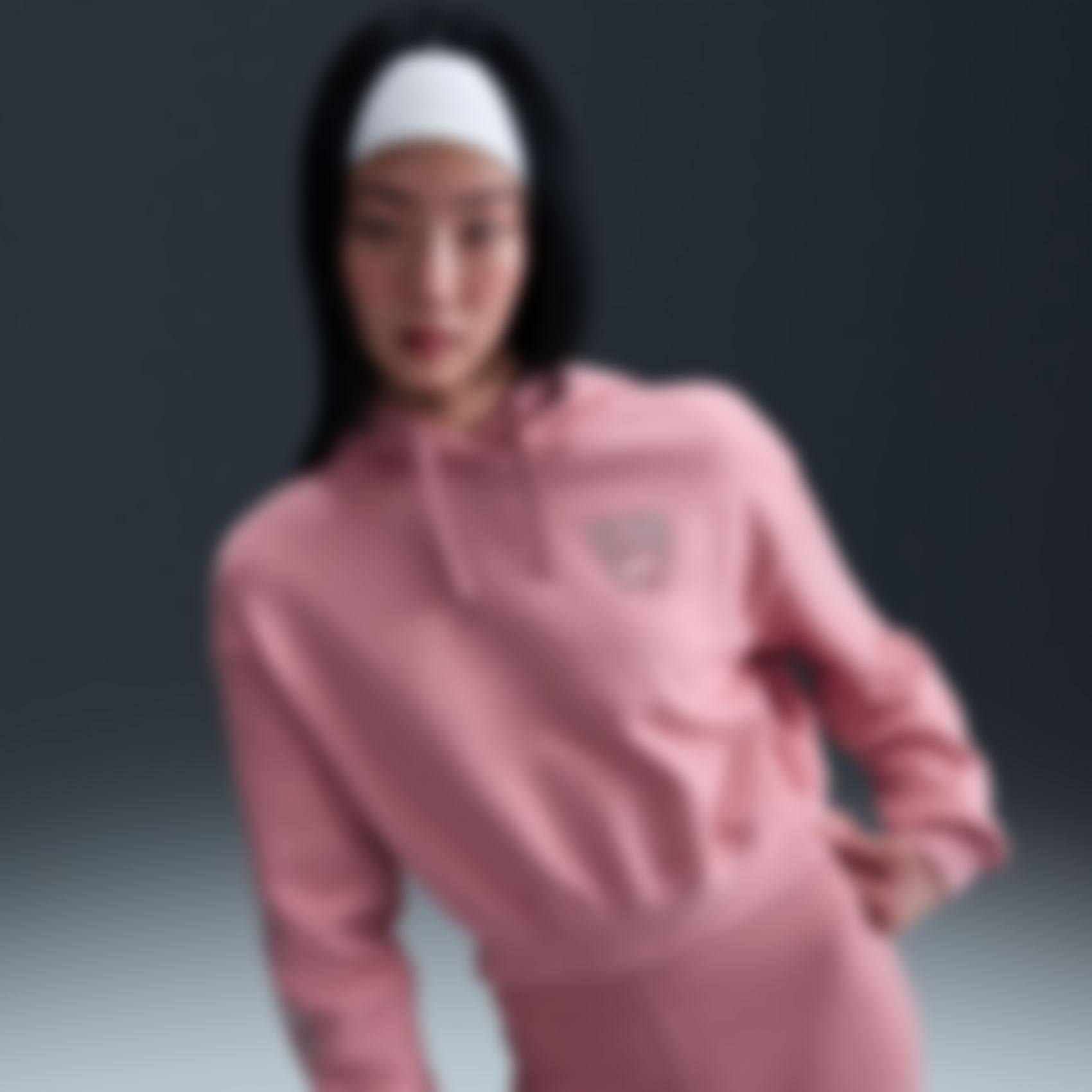 NIKE - Club Fleece OS GX Crop Hoodie Kadın Pembe Sweatshirt