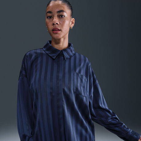 NIKE - Jacquard Stripe Button-Down Kadın Mavi Gömlek