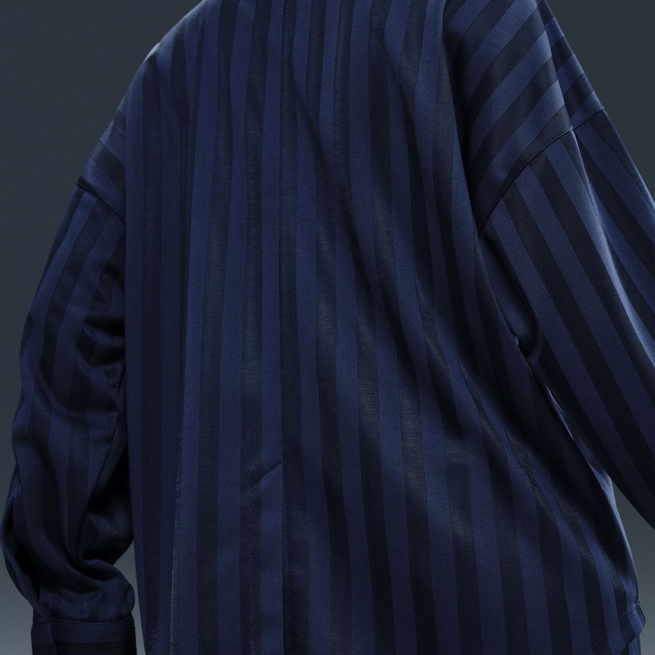 Jacquard Stripe Button-Down Kadın Mavi Gömlek