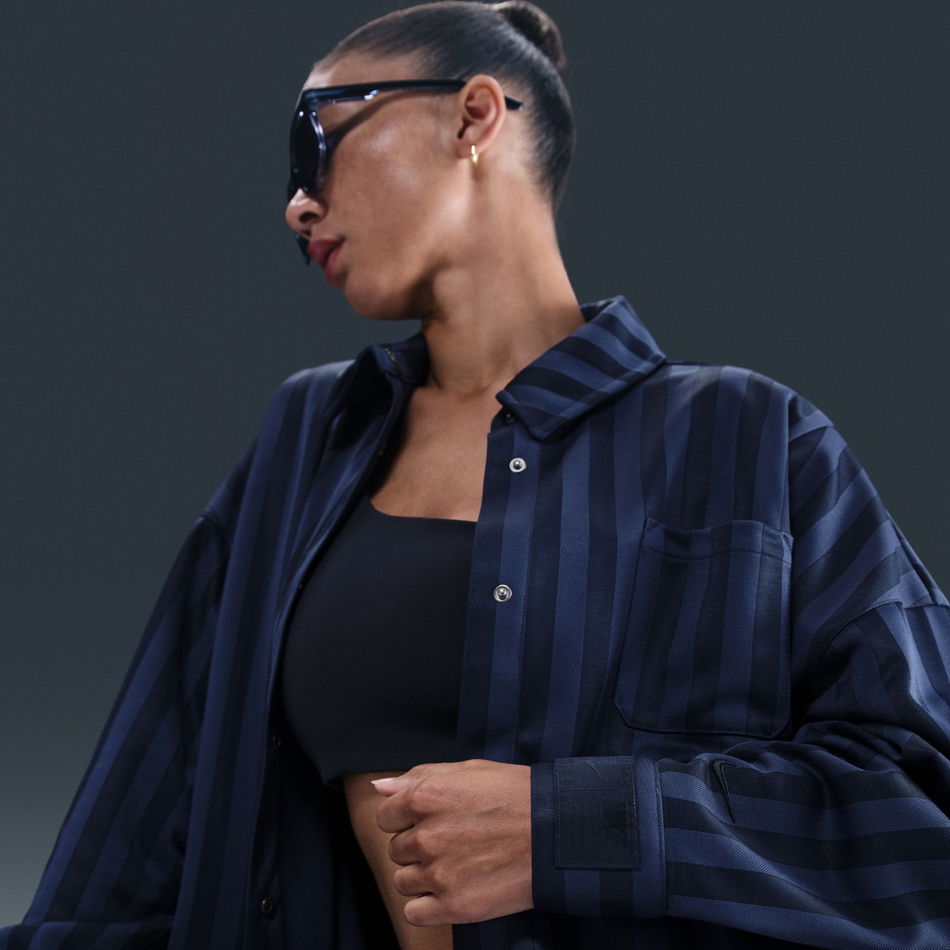 Jacquard Stripe Button-Down Kadın Mavi Gömlek