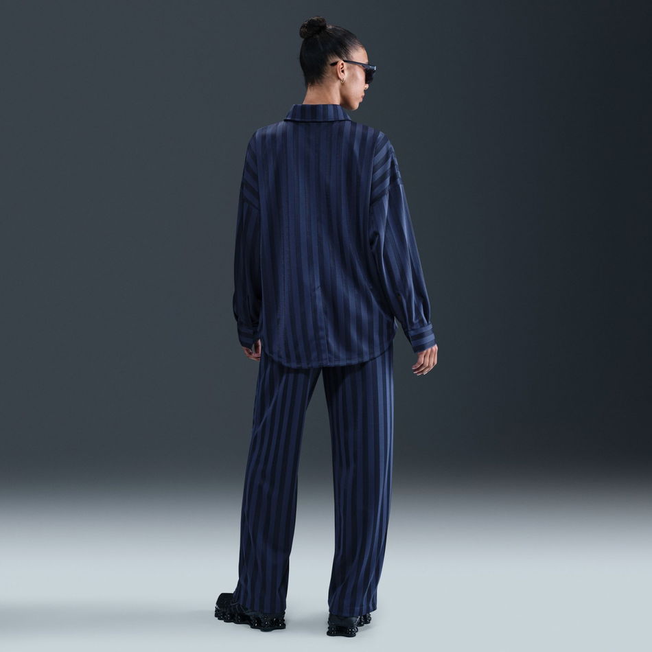 Jacquard Stripe Button-Down Kadın Mavi Gömlek