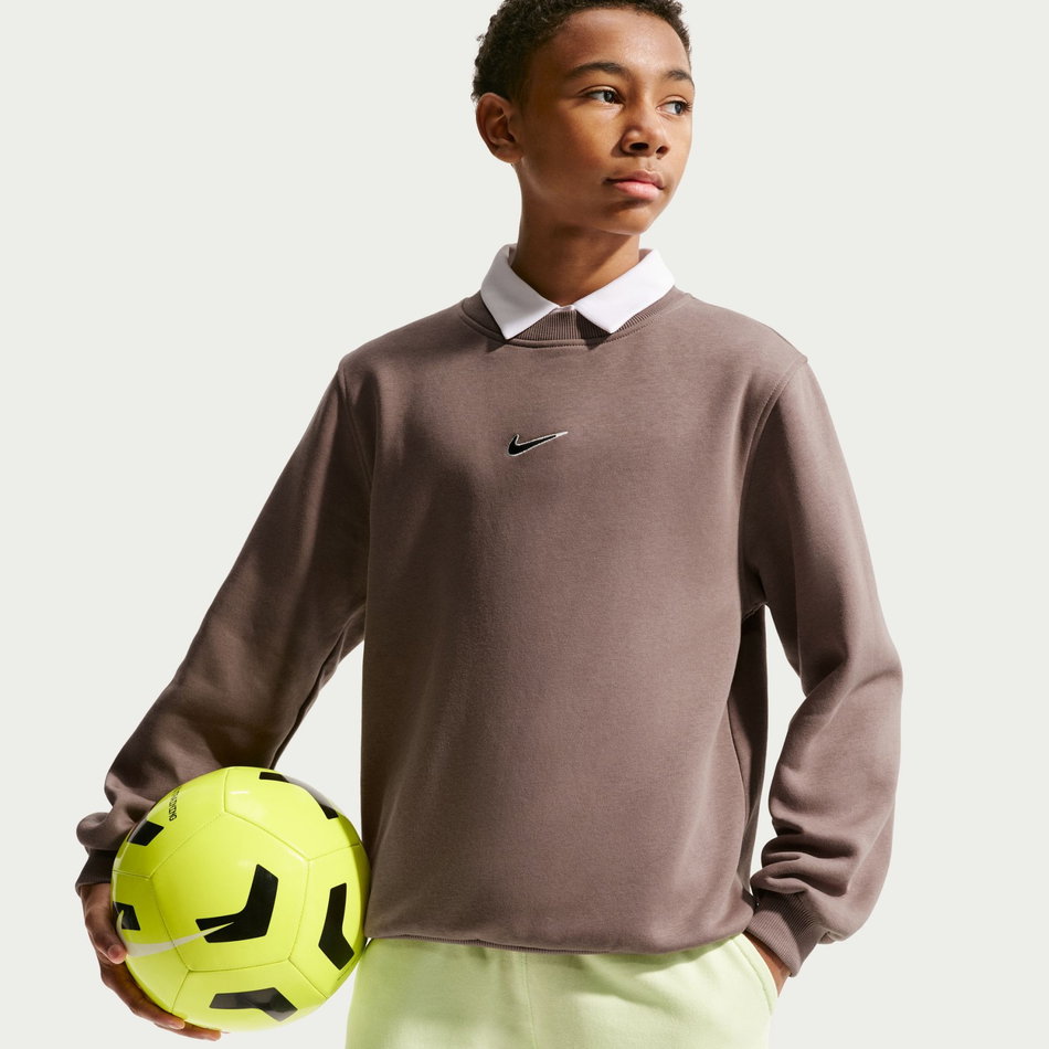 Mbappé Club Fleece Crew Ls Çocuk Kahverengi Sweatshirt