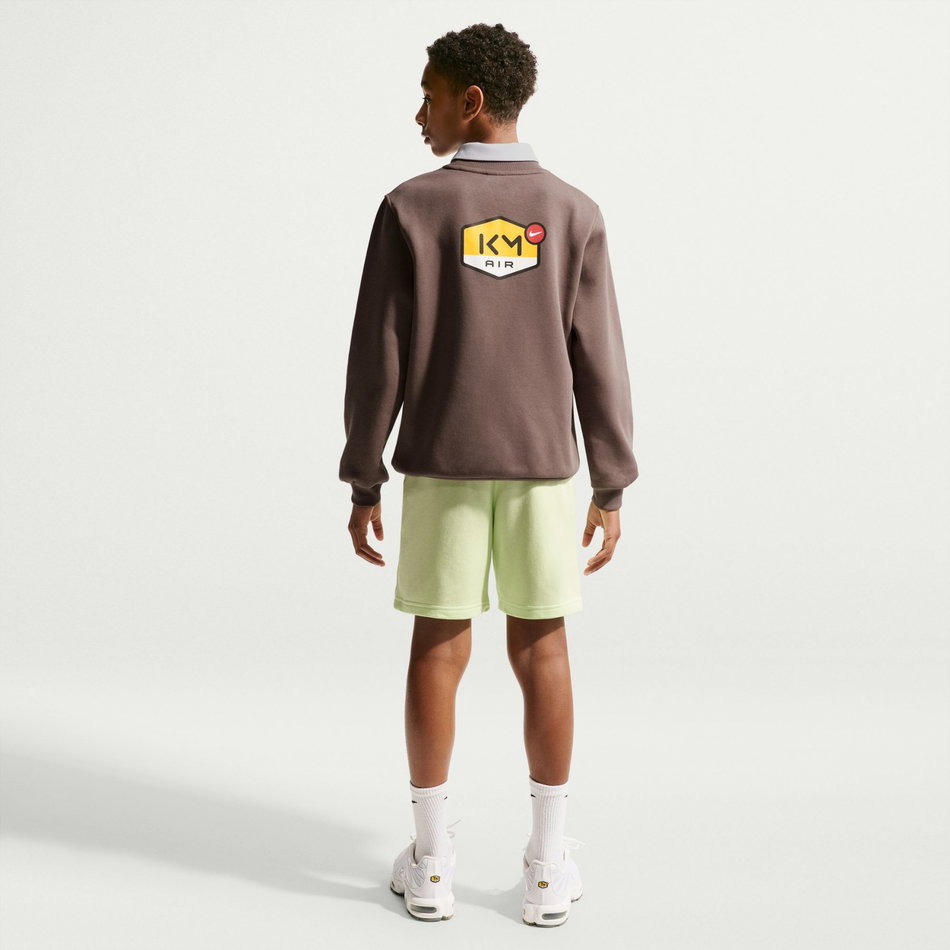 Mbappé Club Fleece Crew Ls Çocuk Kahverengi Sweatshirt