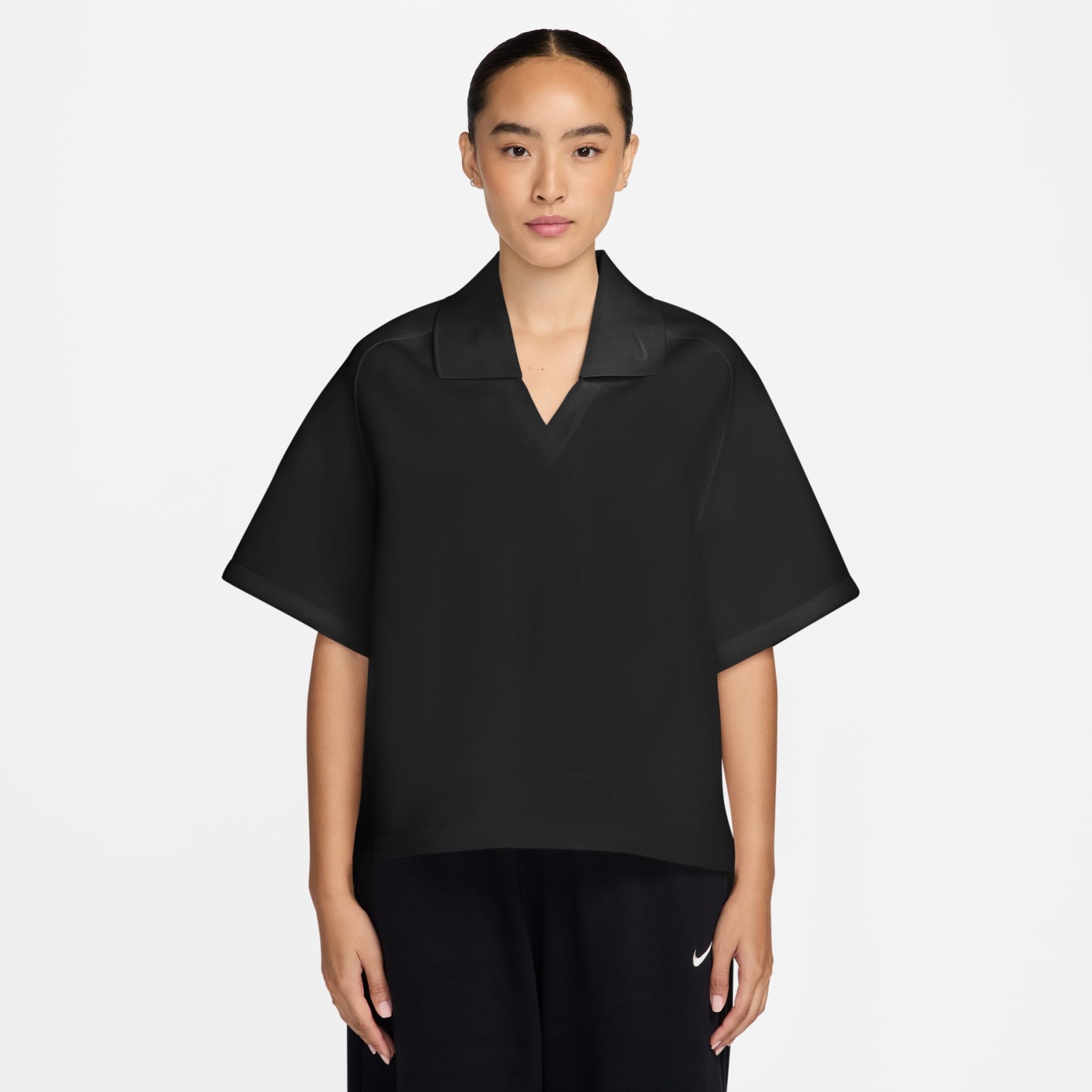 NIKE - Nsw Pregame Fleece Polo Kadın Siyah Tişört