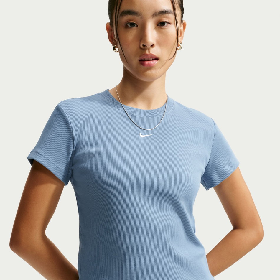 Nsw Rib Tight Ss Tee Kadın Mavi Tişört