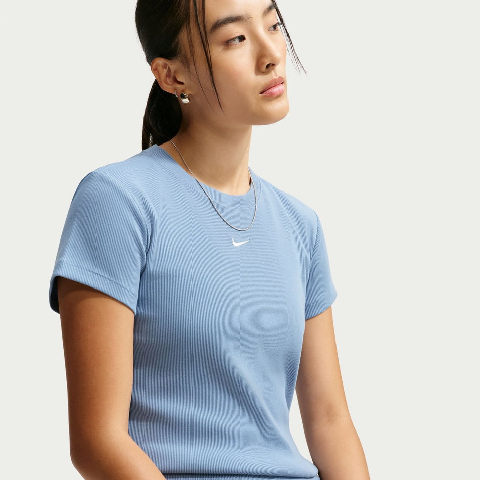 Nsw Rib Tight Ss Tee Kadın Mavi Tişört