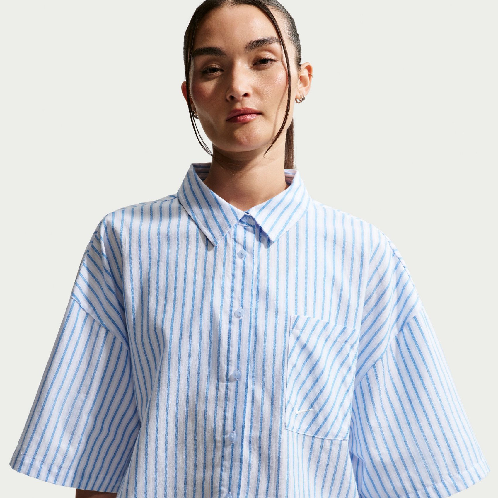 NIKE - Offline Woven Poplin Stripe Ss Kadın Mavi Tişört