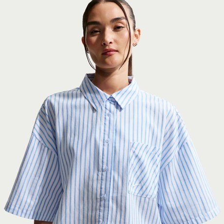 NIKE - Offline Woven Poplin Stripe Ss Kadın Mavi Tişört