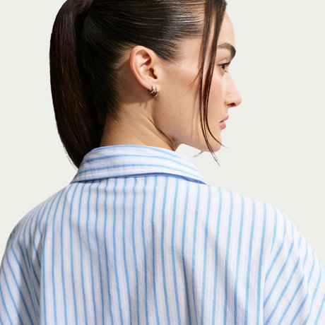 NIKE - Offline Woven Poplin Stripe Ss Kadın Mavi Tişört (1)