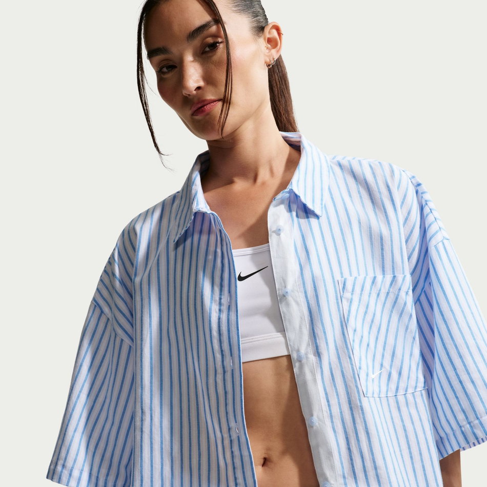 Offline Woven Poplin Stripe Ss Kadın Mavi Tişört
