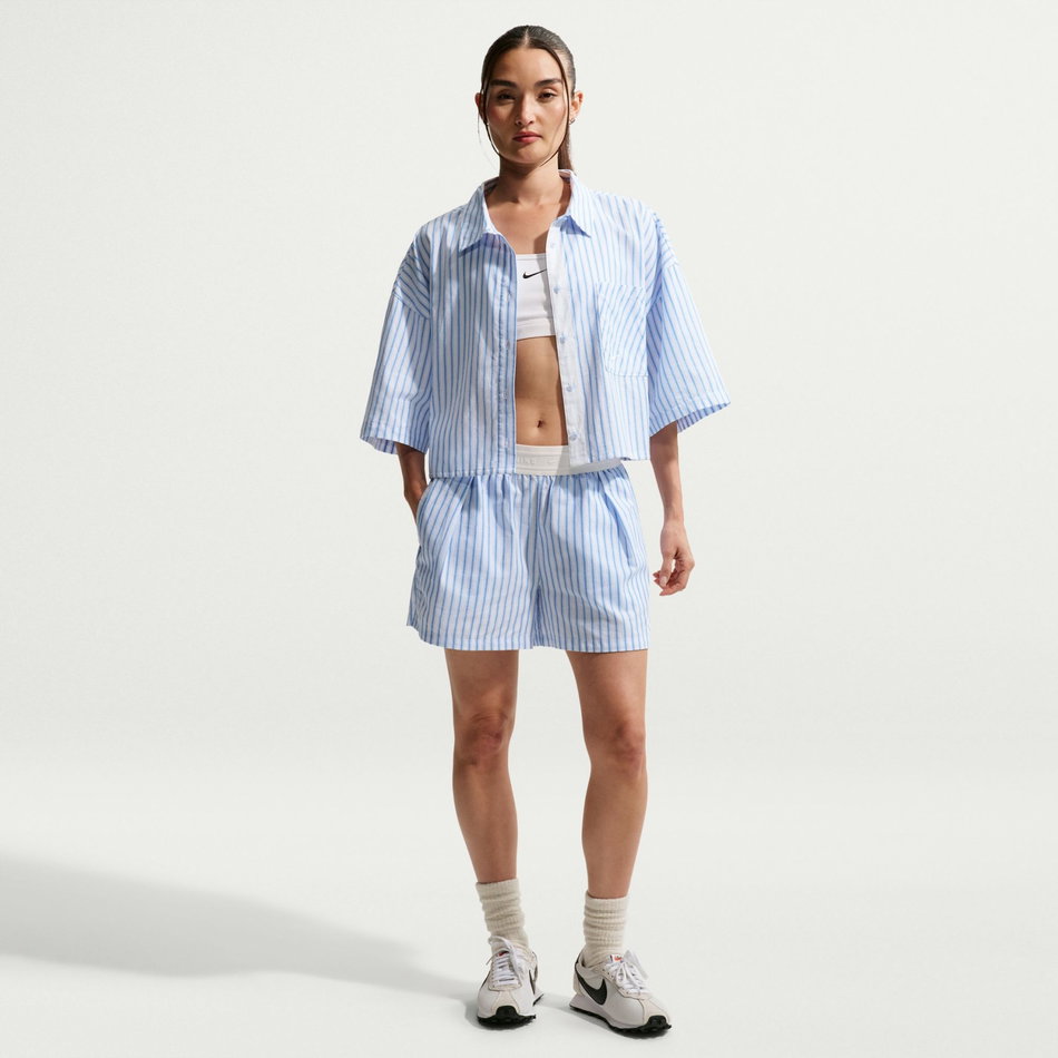 Offline Woven Poplin Stripe Ss Kadın Mavi Tişört