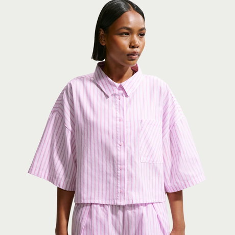 NIKE - Offline Woven Poplin Stripe Ss Kadın Mor Tişört