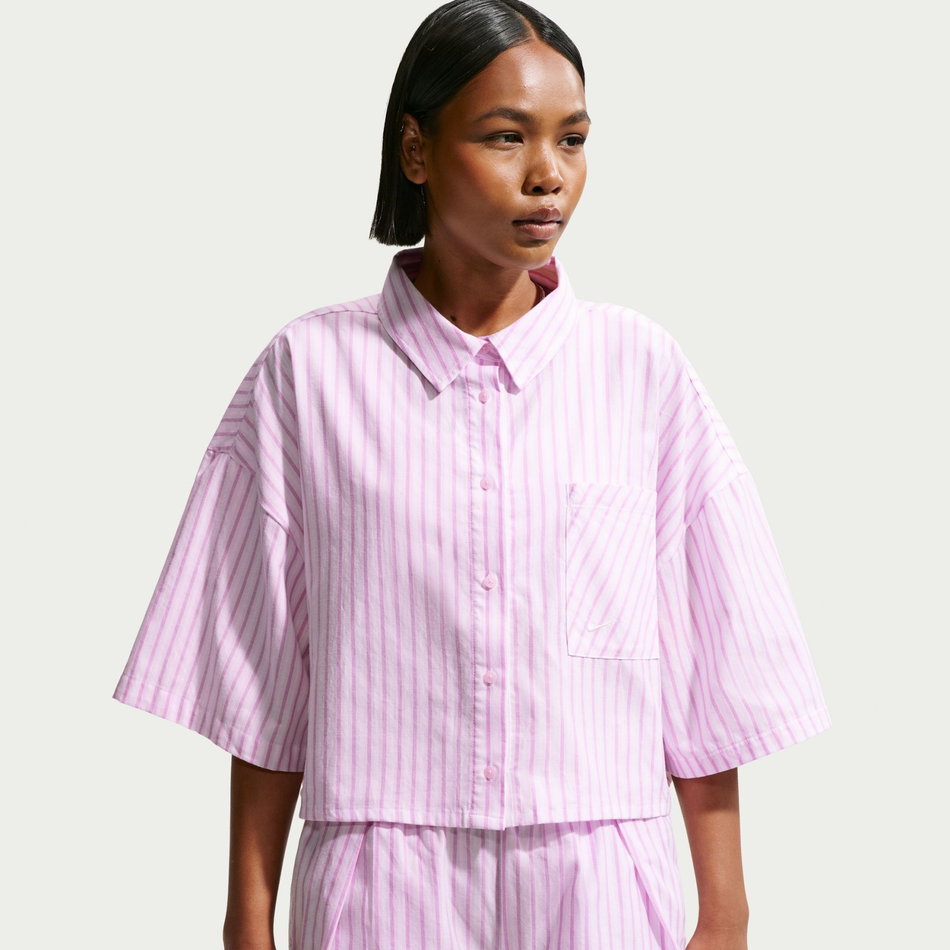 Offline Woven Poplin Stripe Ss Kadın Mor Tişört