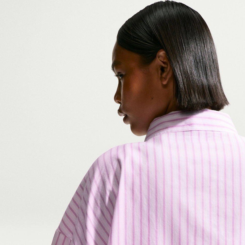 Offline Woven Poplin Stripe Ss Kadın Mor Tişört