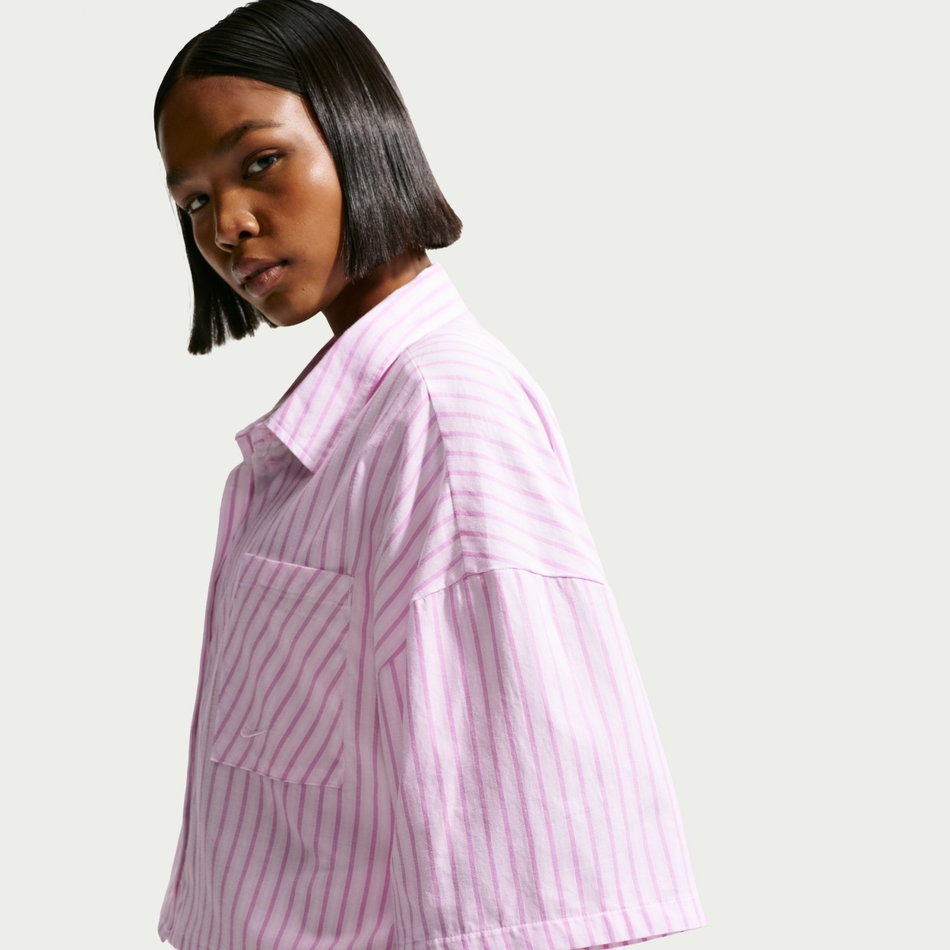 Offline Woven Poplin Stripe Ss Kadın Mor Tişört