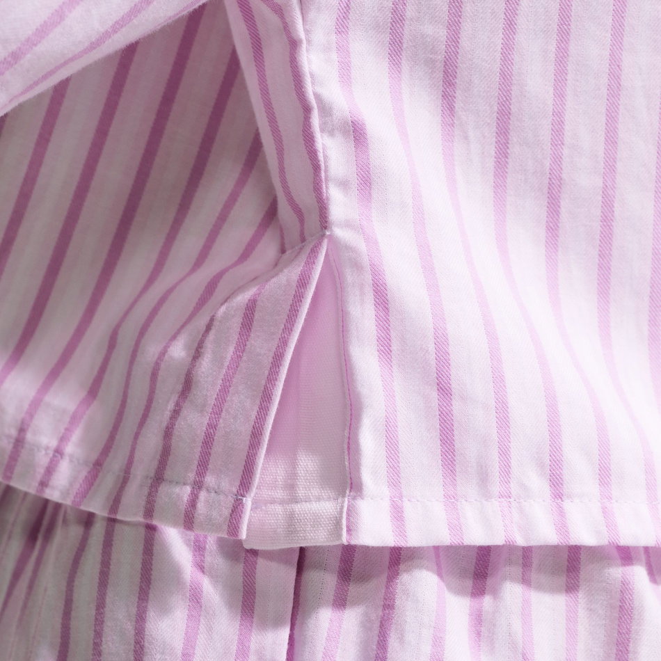Offline Woven Poplin Stripe Ss Kadın Mor Tişört