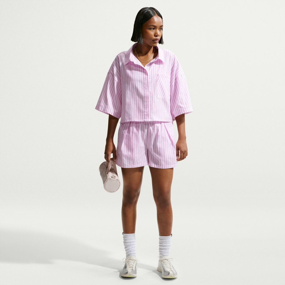 Offline Woven Poplin Stripe Ss Kadın Mor Tişört