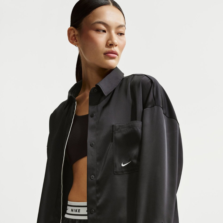 Offline Woven Satin Ls Top Kadın Siyah Sweatshirt