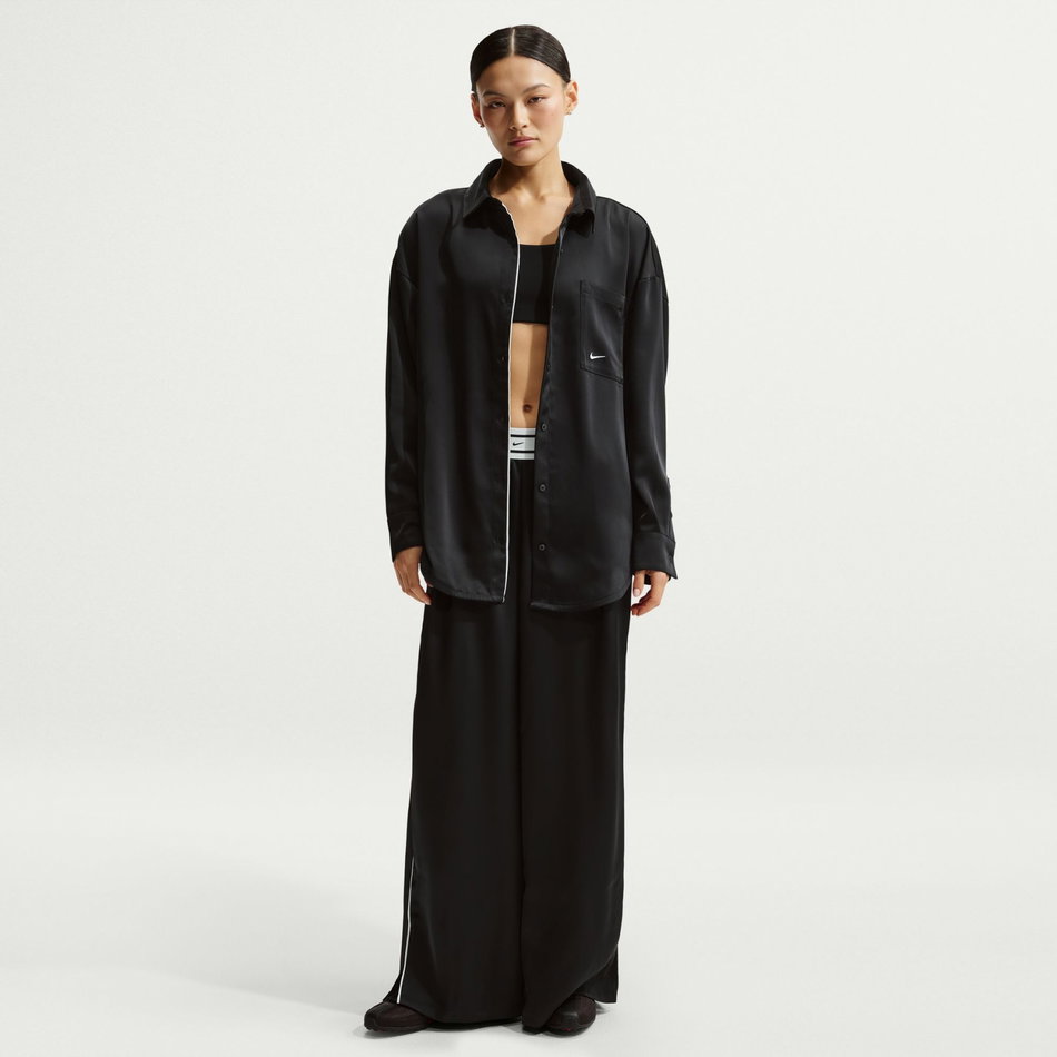 Offline Woven Satin Ls Top Kadın Siyah Sweatshirt