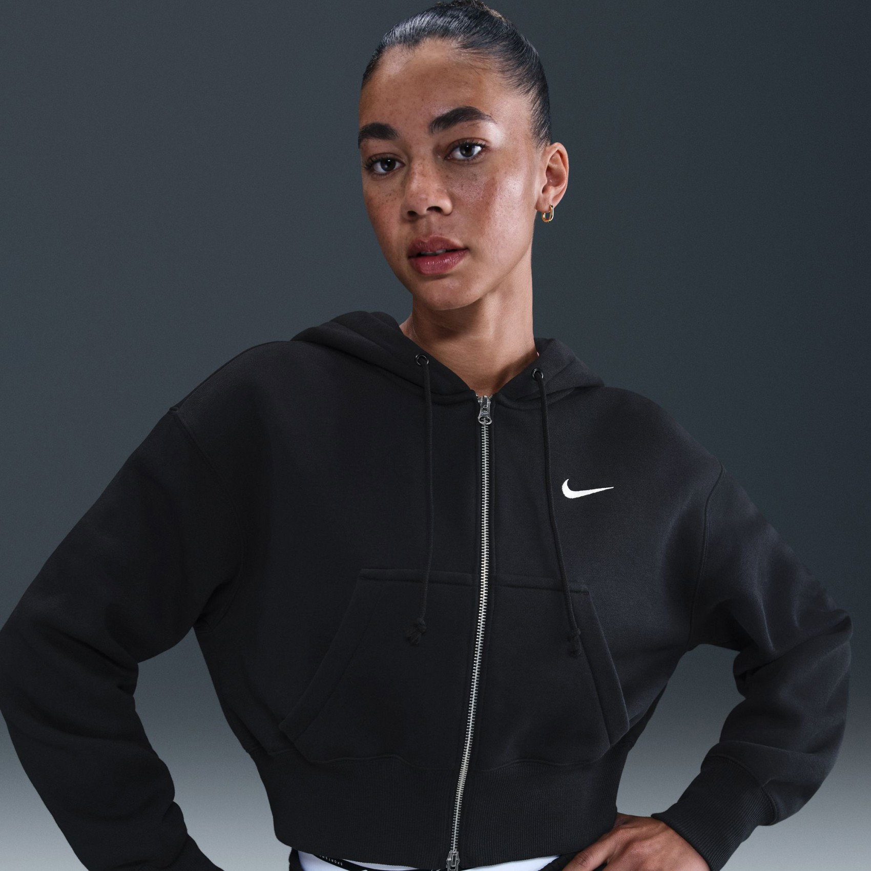 Nike Phoenix Fleece Crop FZ Hoodie Kadın Siyah Sweatshirt HV2426-010