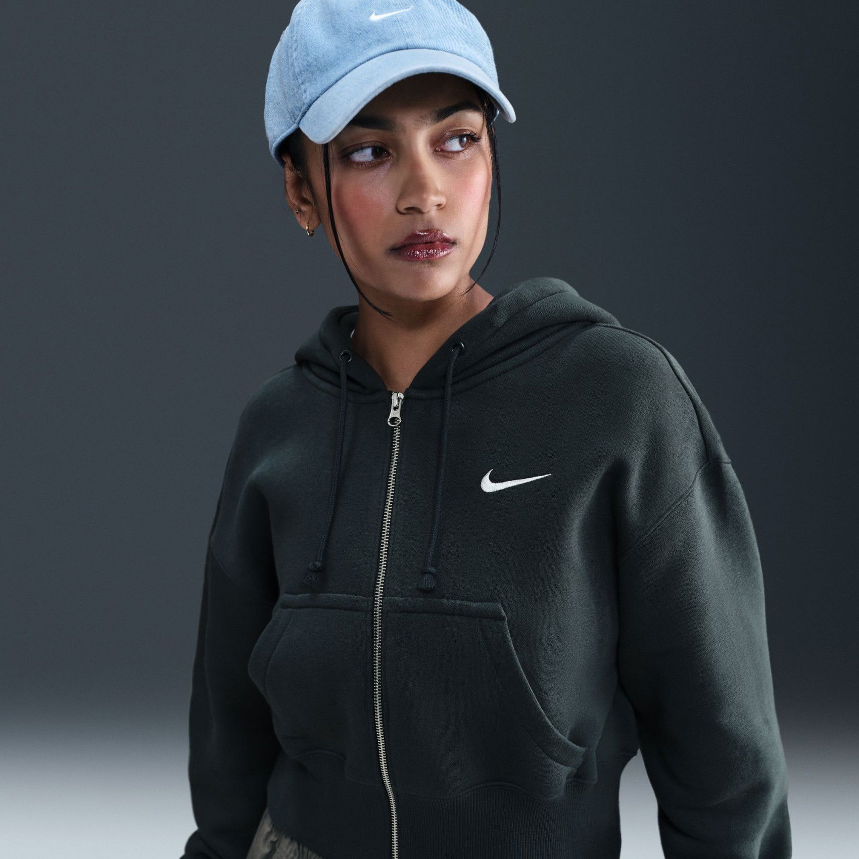 Nike Phoenix Fleece Crop FZ Hoodie Kadın Yeşil Sweatshirt HV2426-390