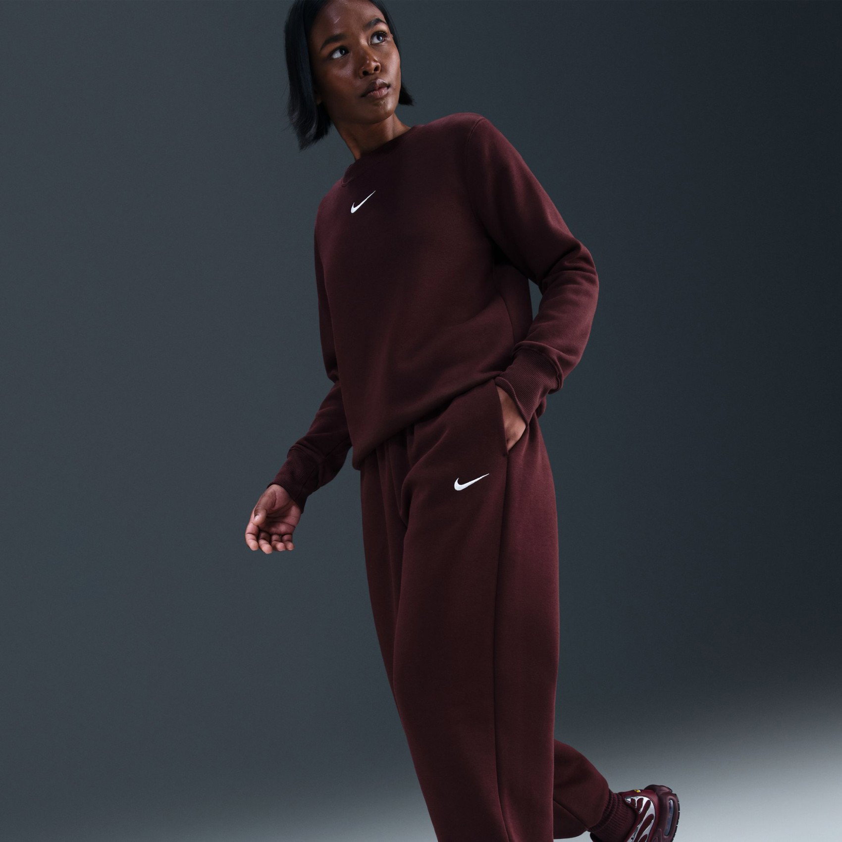 Nike Phoenix Fleece HR OS Pant Kadın Bordo Eşofman Altı FZ5996-653