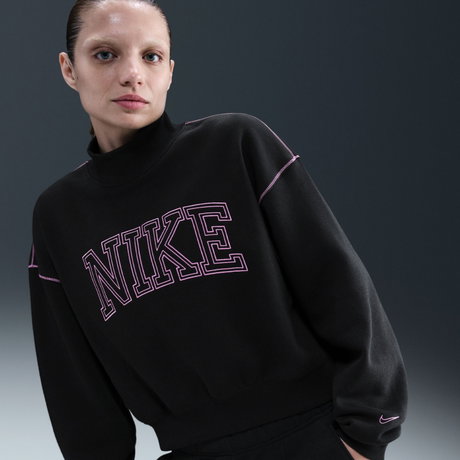 NIKE - Phoenix Fleece Logo Mock Neck Kadın Siyah Sweatshirt