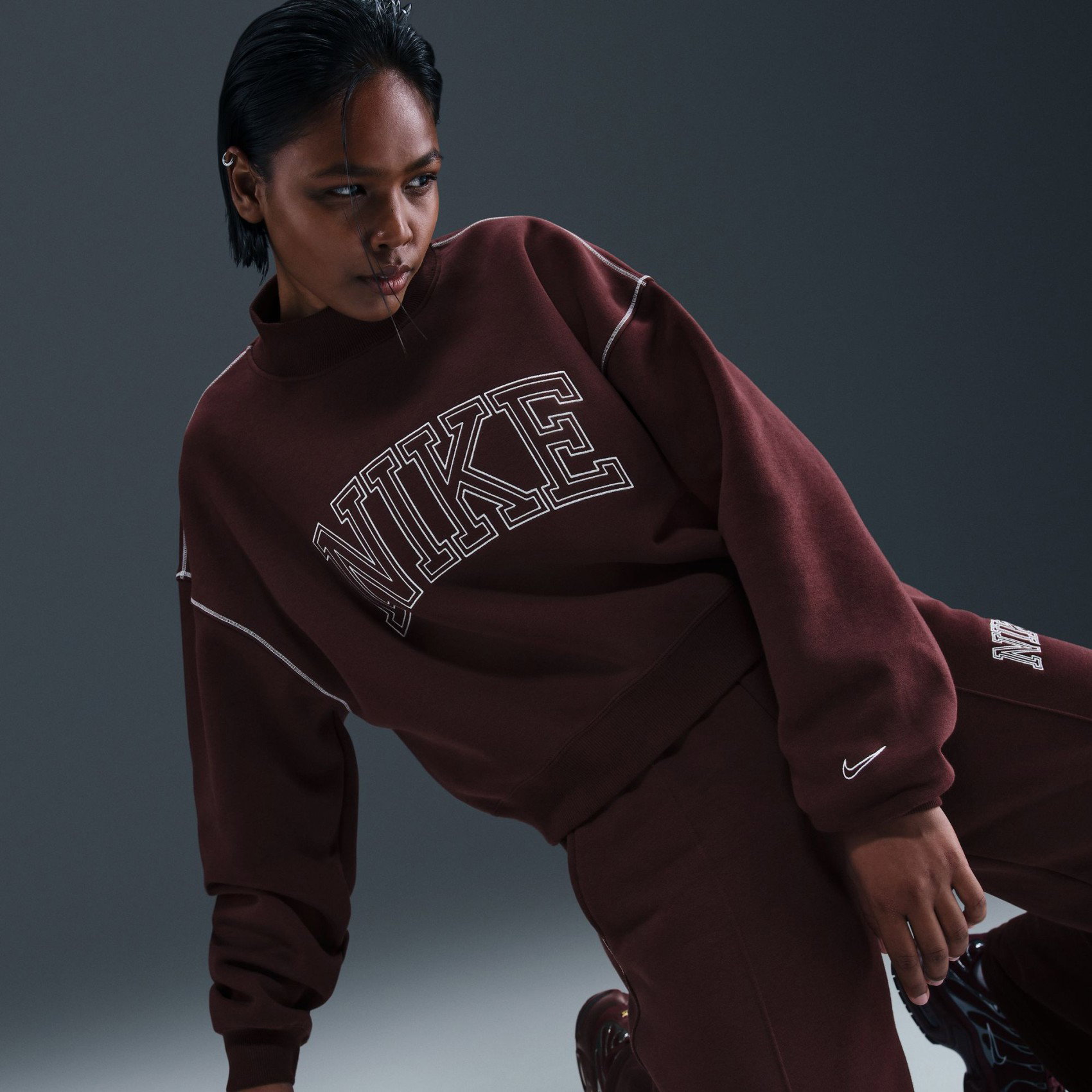 ifsixwasnine ロングタンクトップ ボルドー Nike Phoenix Fleece Mock Neck Kadın Bordo Sweatshirt IM7490-652