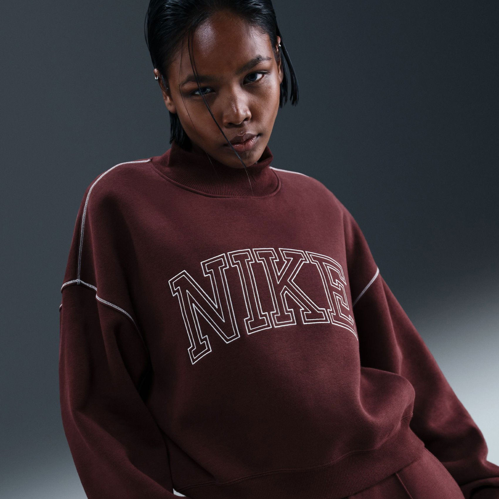 Nike Phoenix Fleece Mock Neck Kadın Bordo Sweatshirt IM7490-652