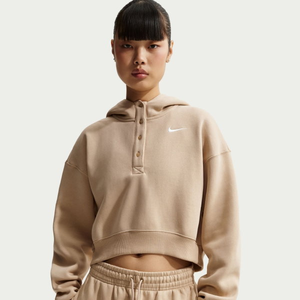 Женский свитшот Nike Phoenix Fleece Os Crop Henley Ho Kahverengi