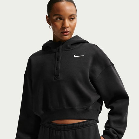 NIKE - Phoenix Fleece Os Crop Henley Hoodie Kadın Siyah Sweatshirt