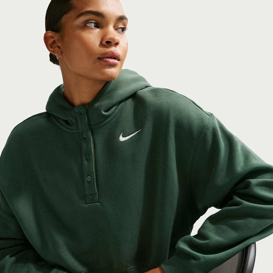 Phoenix Fleece Os Crop Henley Hoodie Kadın Yeşil Sweatshirt